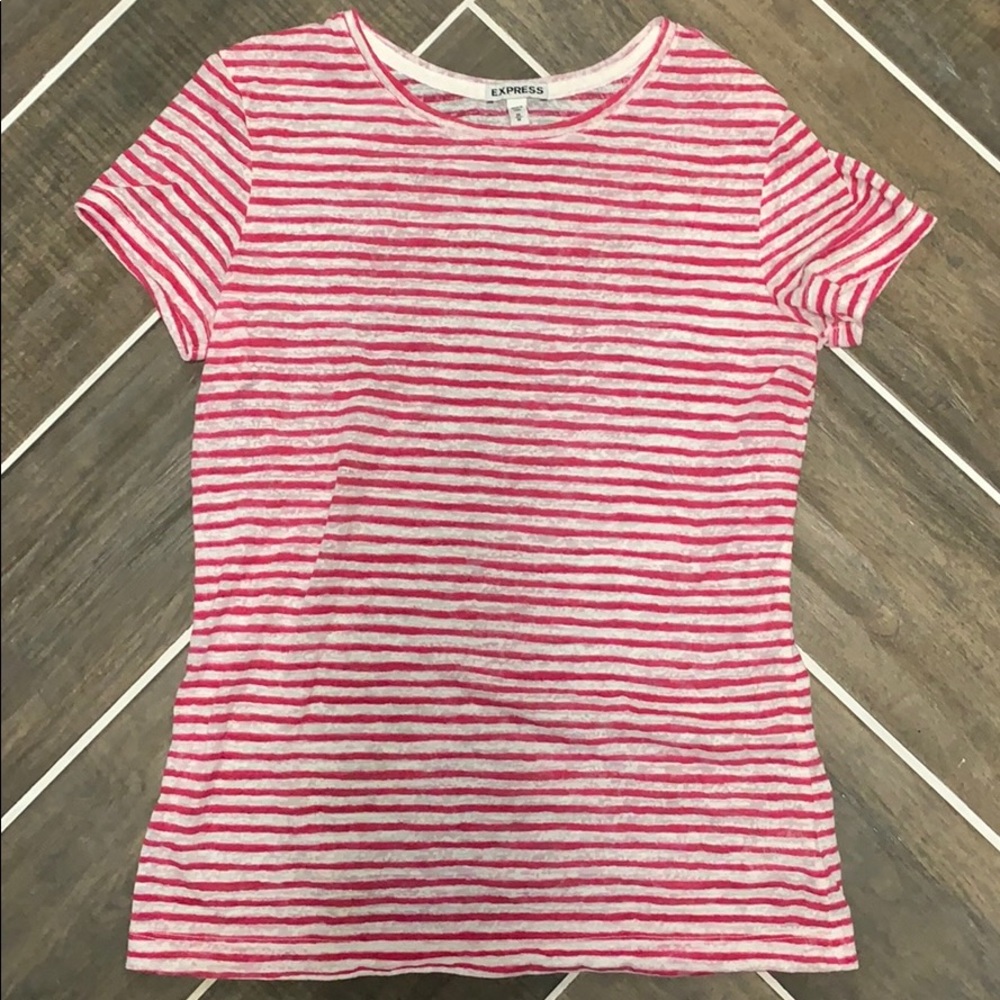 Express tee dark pink & white stripe